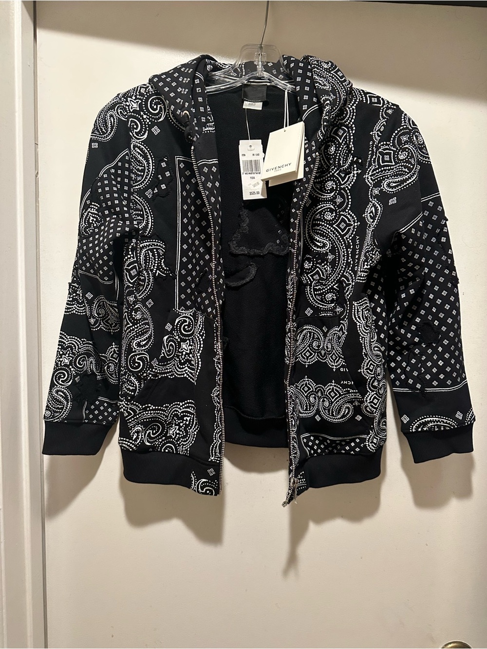 NWT Givenchy Black Hoodie w White Bandana Print Youth Jacket Full Zip Size 10A